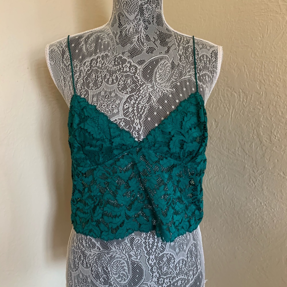 Emerald Green Free People Lace Crop Top
